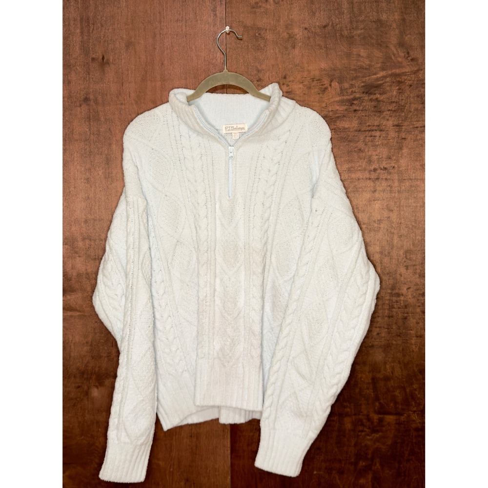 PJ Salvage Womens Light Blue Cable Knit Quarter Zip Sweater Mock Neck Pullover